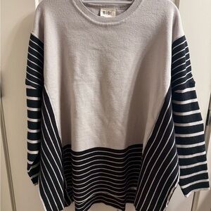 NWT STILL IN PACKAGE- BIBI Slight Shark Bite Striped Gray and Black Sweater